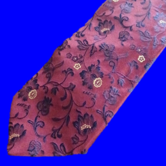 XMI PLATINUM Burgundy, Blue & Yellow Floral Silk Necktie - Picture 3 of 6